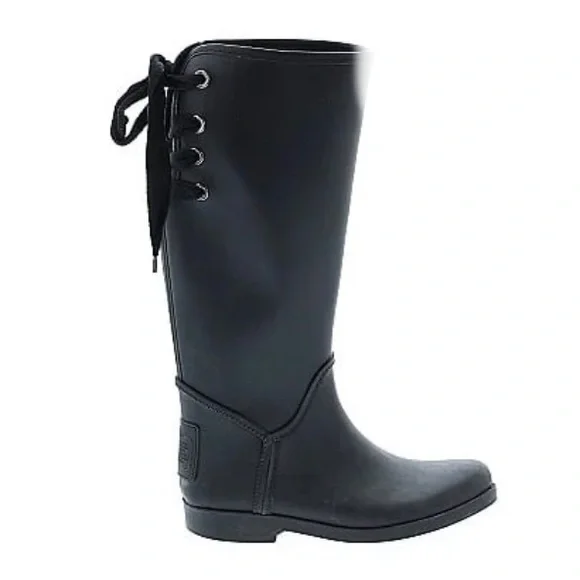 Coach Black Winter Rain Boots with Lace-Up Detail - Picture 1 of 8